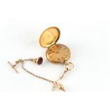 Property of a lady - a late 19th century 18ct gold full hunter cased fob watch, the dust cover
