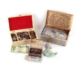 Property of a deceased estate - a quantity of assorted coins, in two tins and a box (3).