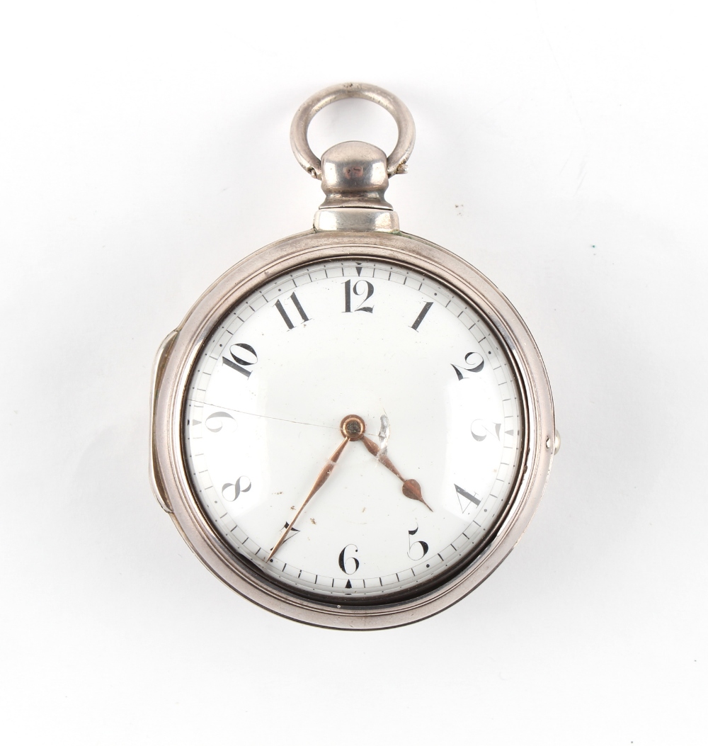 The Henry & Tricia Byrom Collection - a George III silver pair cased pocket watch, the verge fusee