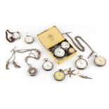 Property of a gentleman - eight assorted silver pocket watches & fob watches, one with silver