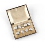 A complete set of platinum 15ct yellow gold mother-of-pearl & seed pearl cufflinks, buttons & studs,