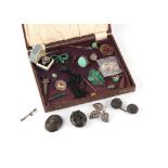 Property of a lady - a box containing assorted costume jewellery including a Victorian carved bog