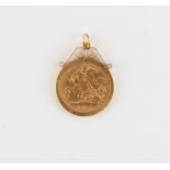 Property of a gentleman - gold coin - a 1901 Queen Victoria gold half sovereign, mounted as a