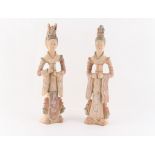 Property of a lady - two Chinese terracotta tomb figures of ladies, with colour pigments, the taller