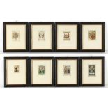 Property of a deceased estate - a set of eight small decorative coloured prints, in matching