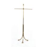 The Henry & Tricia Byrom Collection - a Victorian brass adjustable pole screen stand, with tripod