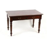 Property of a gentleman - an oak & stained beechwood writing table with red leather inset top