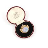 An unusual & stylish yellow gold opal & diamond brooch with folding suspension ring for wearing as a
