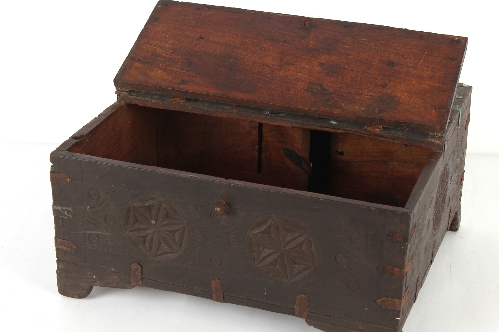 Property of a lady - an Indian carved wood document box, 19th century, with hinged half lid, with - Image 2 of 2
