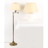 Property of a deceased estate - a brass adjustable standard lamp with shade; together with a white