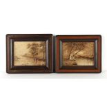 Two similarly framed Japanese embroidered silk pictures, Meiji period, late 19th / early 20th