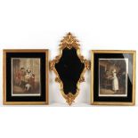 Property of a deceased estate - a modern carved giltwood framed cartouche shaped wall mirror, 28.