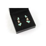 Piaget - a pair of 18ct yellow gold turquoise & mother-of-pearl pendant heart earrings, signed &