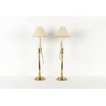 Property of a deceased estate - a pair of tall brass candlesticks, adapted as table lamps, with