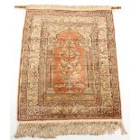 Property of a lady - a Persian or Turkish part silk 'Tree of Life' prayer rug, approximately 51 by