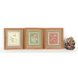 Property of a deceased estate - a set of three Chinese embroidered silk panels depicting birds &