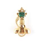 A large & heavy 18ct yellow gold diamond & malachite brooch modelled as a Far Eastern figure with