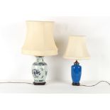 Property of a deceased estate - a Japanese ginbari cloisonne vase adapted as a table lamp, with