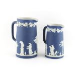 Property of a deceased estate - two Victorian Wedgwood blue jasperware jugs of tapering