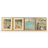 Property of a lady - four Japanese woodblock prints, trimmed, in matching glazed gilt frames, each