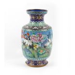 A large Japanese cloisonne vase decorated with red crowned cranes in a landscape, second half 20th