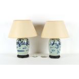 Property of a deceased estate - a pair of 19th century Chinese celadon ground blue & white ovoid