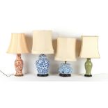 Property of a deceased estate - four Chinese porcelain vases adapted as table lamps, all with