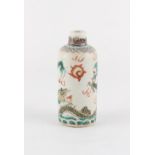A 19th century Chinese famille verte sgraffito ground cylindrical dragon decorated snuff bottle,