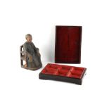 Property of a deceased estate - an early 20th century Chinese wooden box with red painted interior