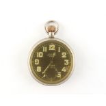 Property of a deceased estate - an Omega military pocket watch, loss to black enamel dial, not