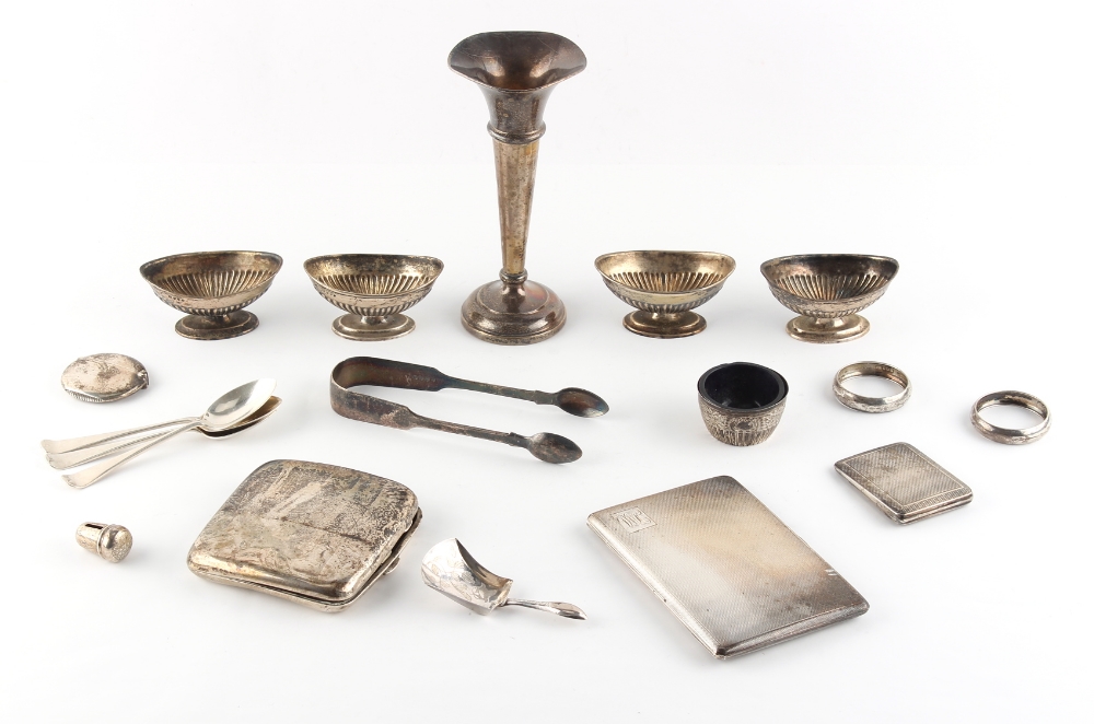Property of a lady - a bag containing assorted silver & silver mounted items including a set of four