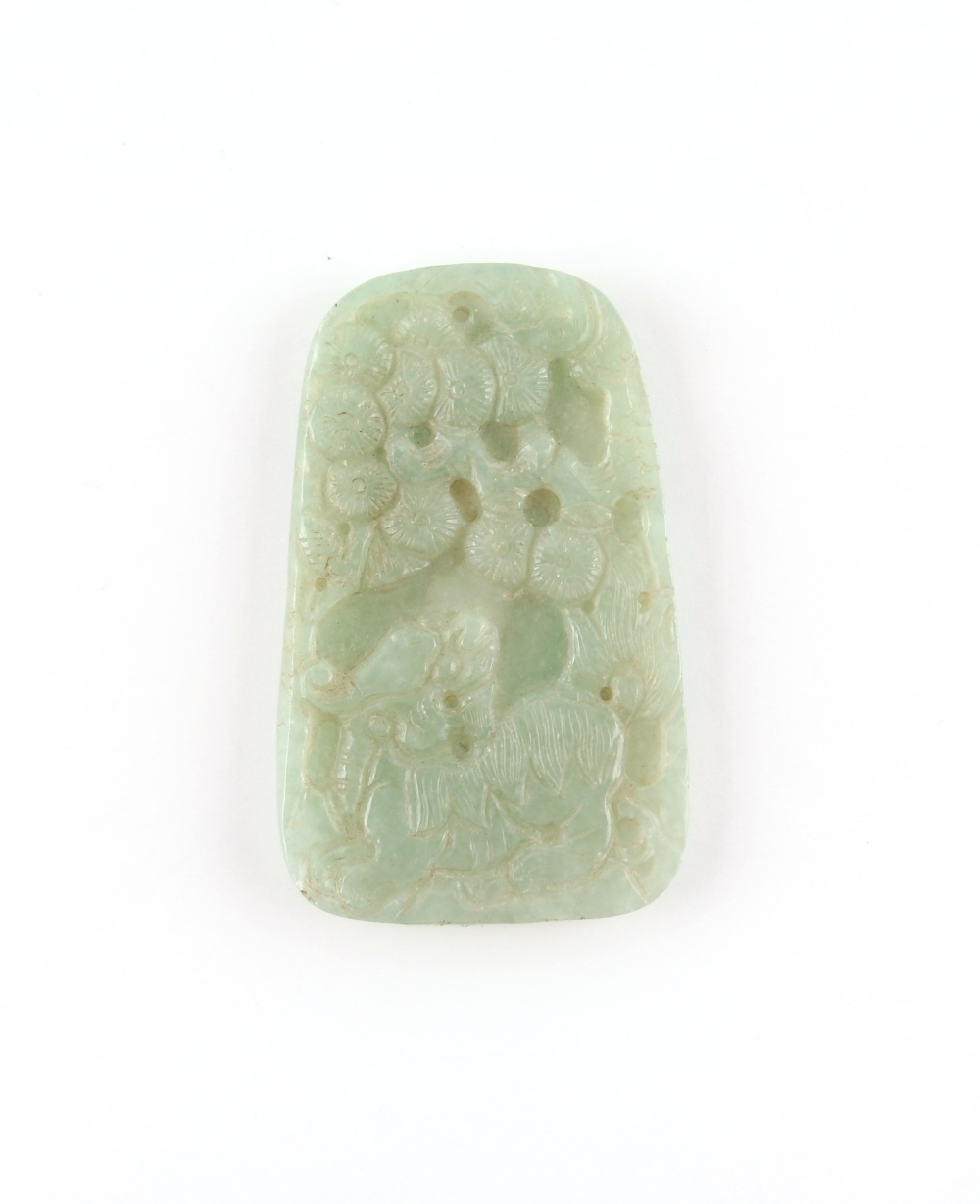 Property of a lady - a Chinese carved jadeite pendant, Qing Dynasty, one side carved with a lion cub - Image 2 of 2