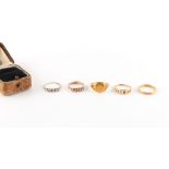 Property of a deceased estate - five gold rings comprising an 18ct gold diamond five stone ring (