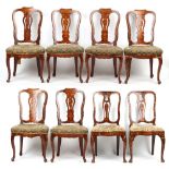 Property of a lady - a set of six Dutch walnut & floral marquetry inlaid dining chairs, 18th /
