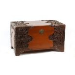 Property of a lady - a mid 20th century Chinese carved camphorwood trunk, with interior tray, 40ins.