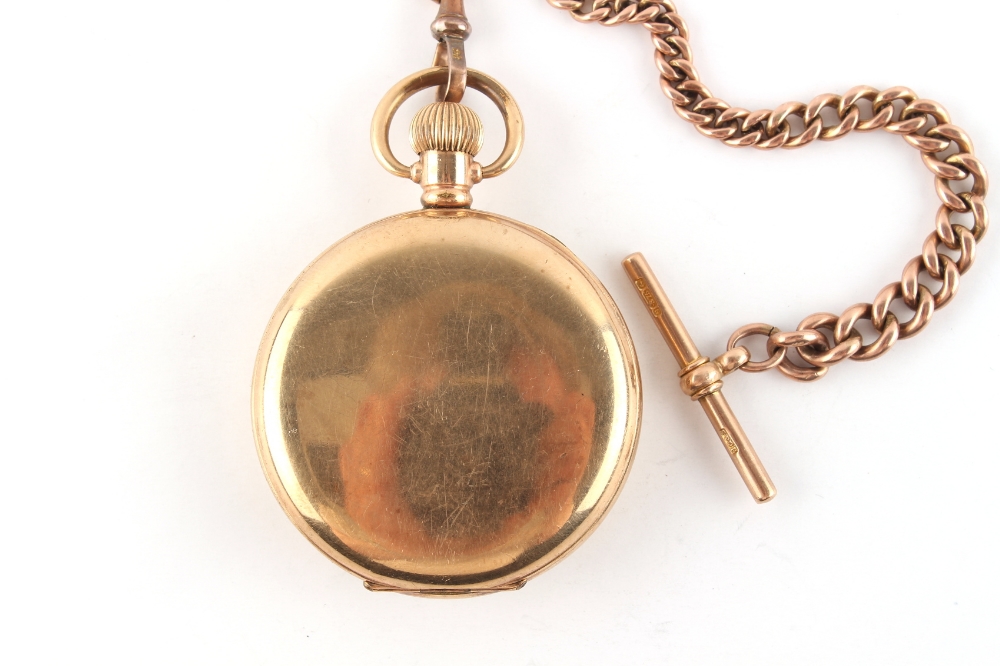 Property of a deceased estate - a gold plated keyless wind pocket watch, on 9ct gold albert watch - Image 2 of 2