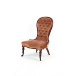 Property of a lady - a Victorian mahogany & pink button upholstered spoon-back nursing chair with