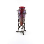 Property of a deceased estate - an Art Nouveau Loetz style red iridescent glass amphora vase, in