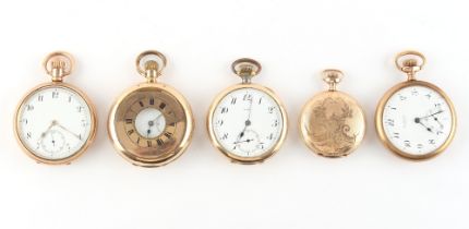 The Henry & Tricia Byrom Collection - five gold plated keyless wind pocket watches including full