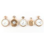 The Henry & Tricia Byrom Collection - five gold plated keyless wind pocket watches including full