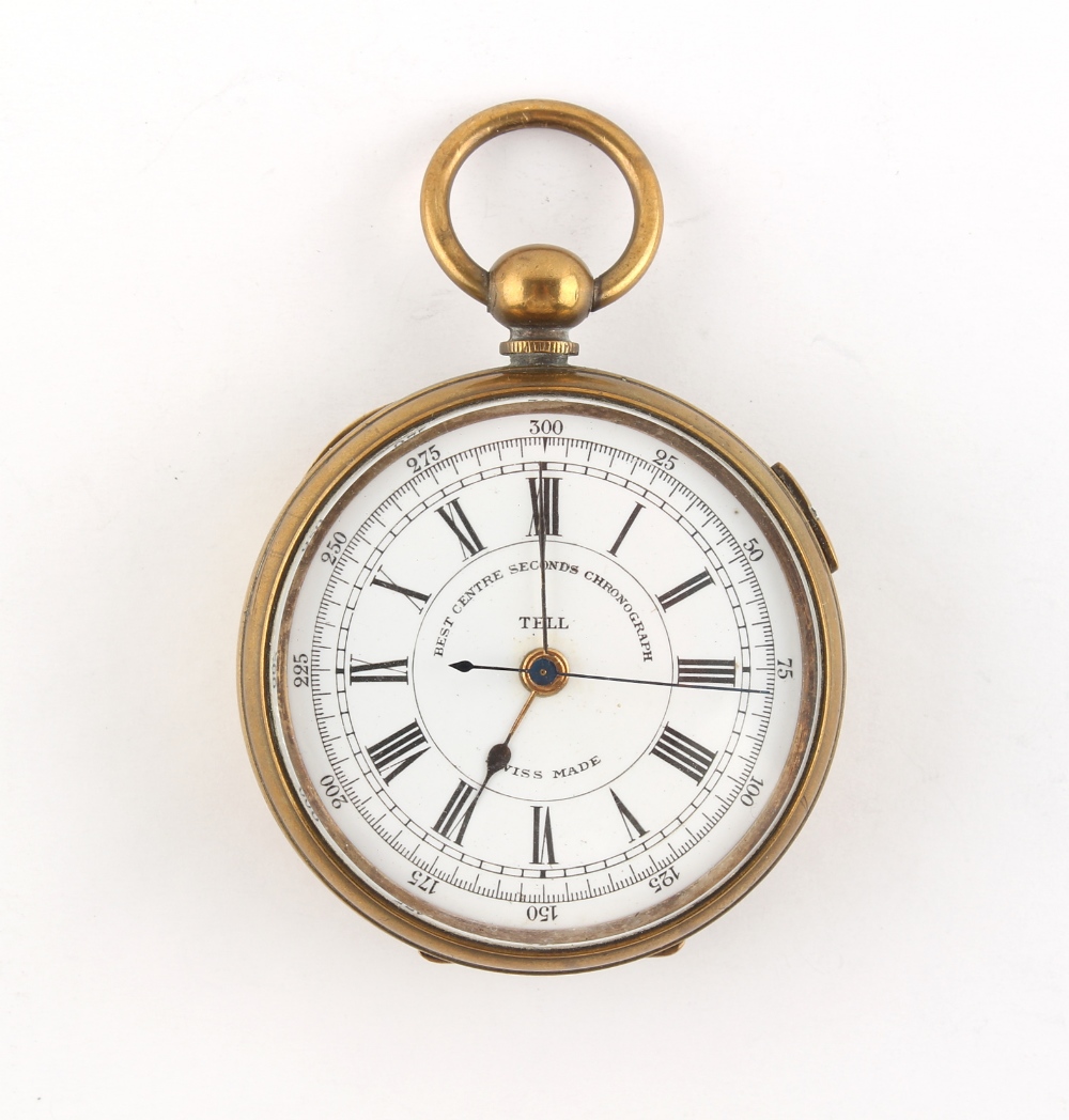 The Henry & Tricia Byrom Collection - a brass open faced centre seconds chronograph pocket watch,