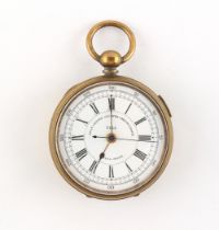The Henry & Tricia Byrom Collection - a brass open faced centre seconds chronograph pocket watch,