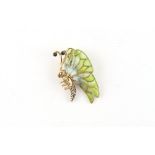 A 14ct yellow gold plique a jour butterfly pendant, the antennae with cabochon sapphire tips, 32mm
