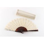 Property of a deceased estate - a late 19th / early 20th century tortoiseshell & lace fan, boxed.