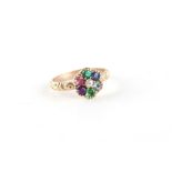 A late 19th / early 20th century unmarked yellow gold multi gem set DEAREST cluster ring, the stones
