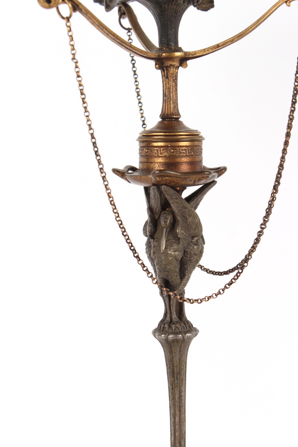 Property of a lady - a pair of late 19th century French silvered metal & gilt brass three light - Image 3 of 4