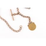 Property of a lady - a 9ct gold watch chain with worn George III gold full sovereign fob,