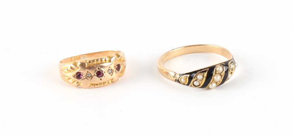Property of a lady - a Victorian 18ct gold ruby & diamond ring, size H/I, approximately 1.9 grams;