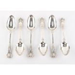 Property of a lady - a set of six early Victorian silver king's pattern dessert spoons, John James