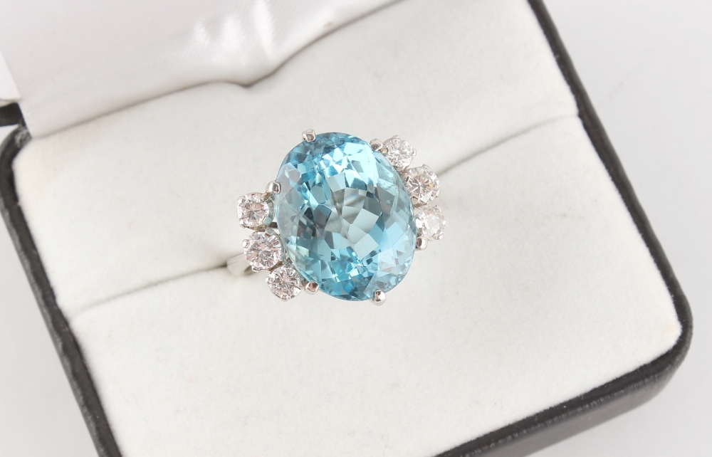 A fine aquamarine & diamond ring, the oval cut aquamarine of vibrant colour & excellent clarity, - Image 2 of 2